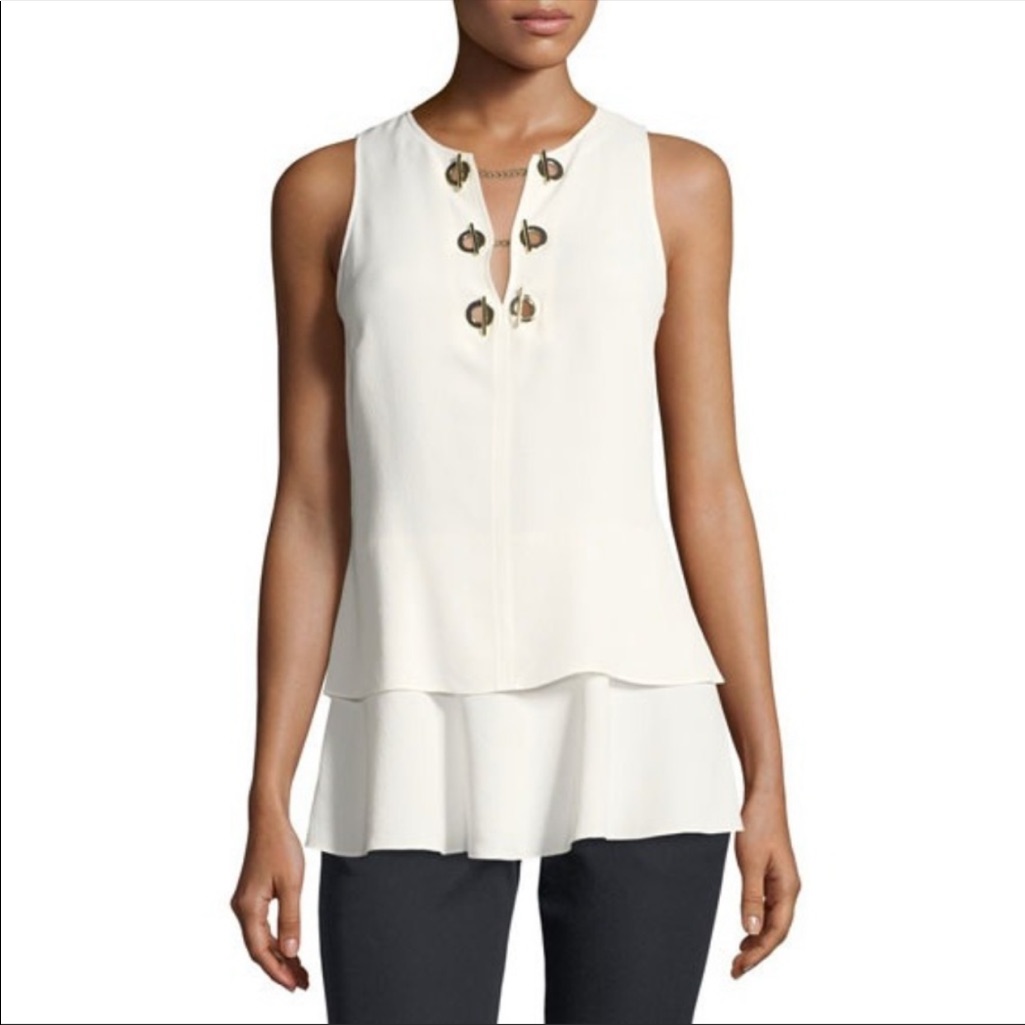 Derek Lam 10 Crosby Grommet Detail Silk Blend Crepe Top Size 8